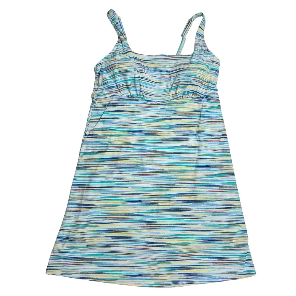 Lands End Swim Dress 14 Multicolor Space Dye Stripe Shelf Bra Active Shorts